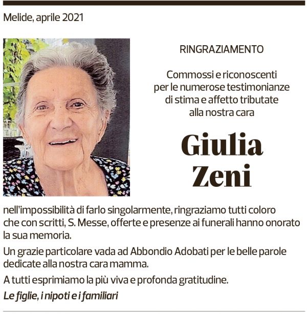 Annuncio funebre Giulia Zeni