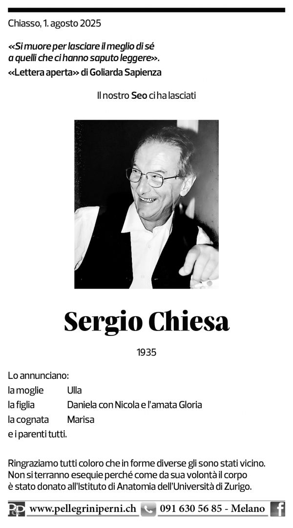 Annuncio funebre Sergio Chiesa
