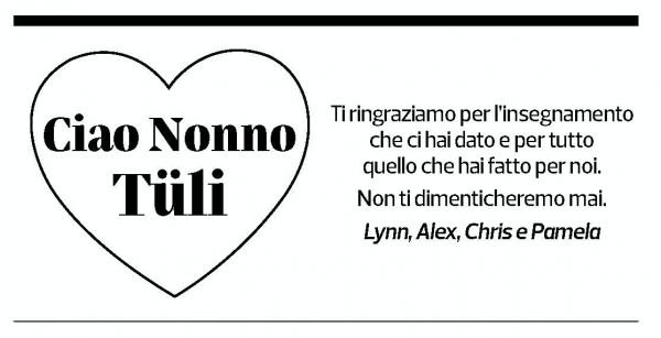 Annuncio funebre Tullio Butti