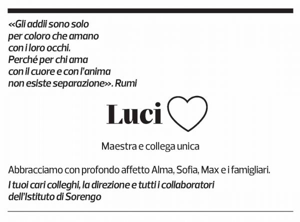 Annuncio funebre Lucia Lafranchi Zatta