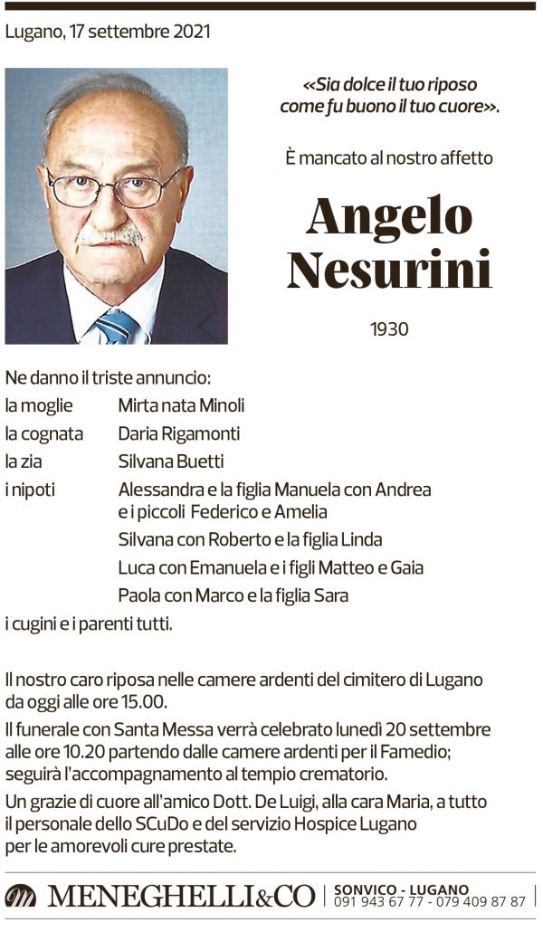 Annuncio funebre Angelo Nesurini