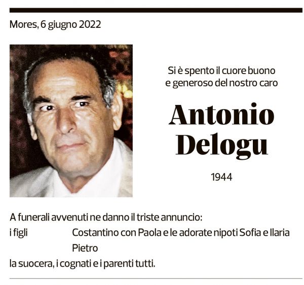 Annuncio funebre Antonio Delogu