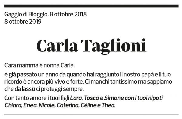 Annuncio funebre Carla Taglioni