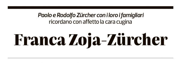 Annuncio funebre Franca Zoja-zürcher