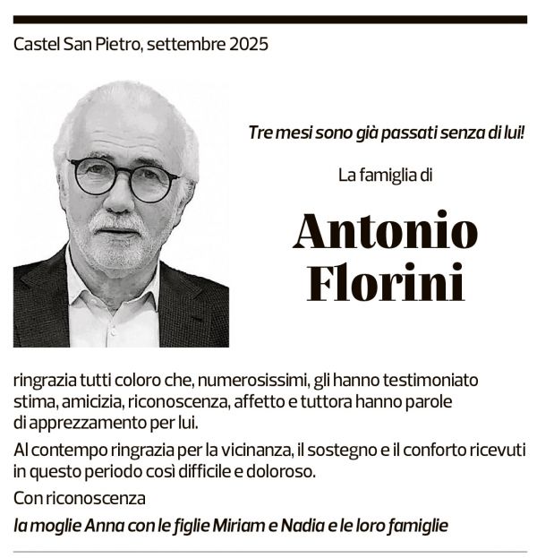 Annuncio funebre Antonio Florini