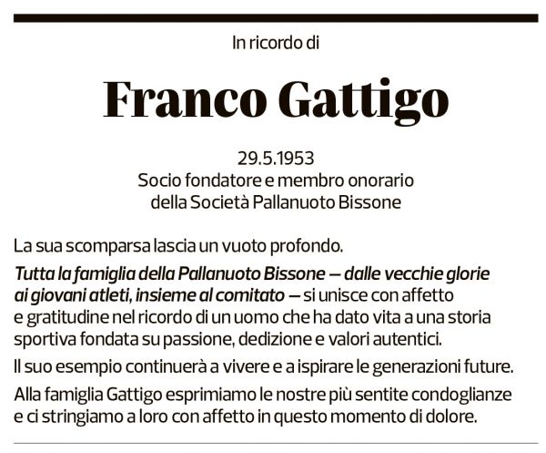 Annuncio funebre Franco Gattigo