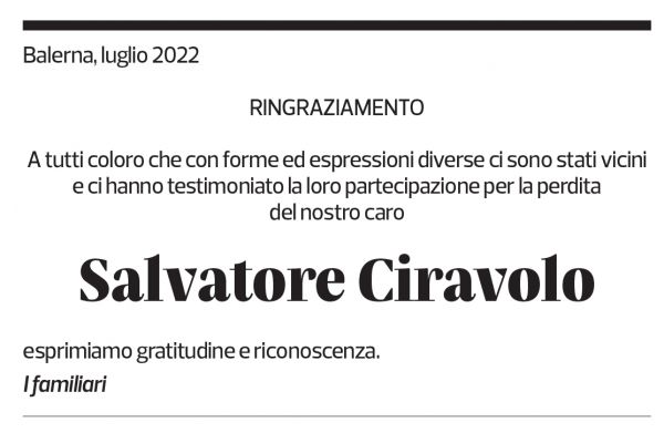 Annuncio funebre Salvatore Ciravolo