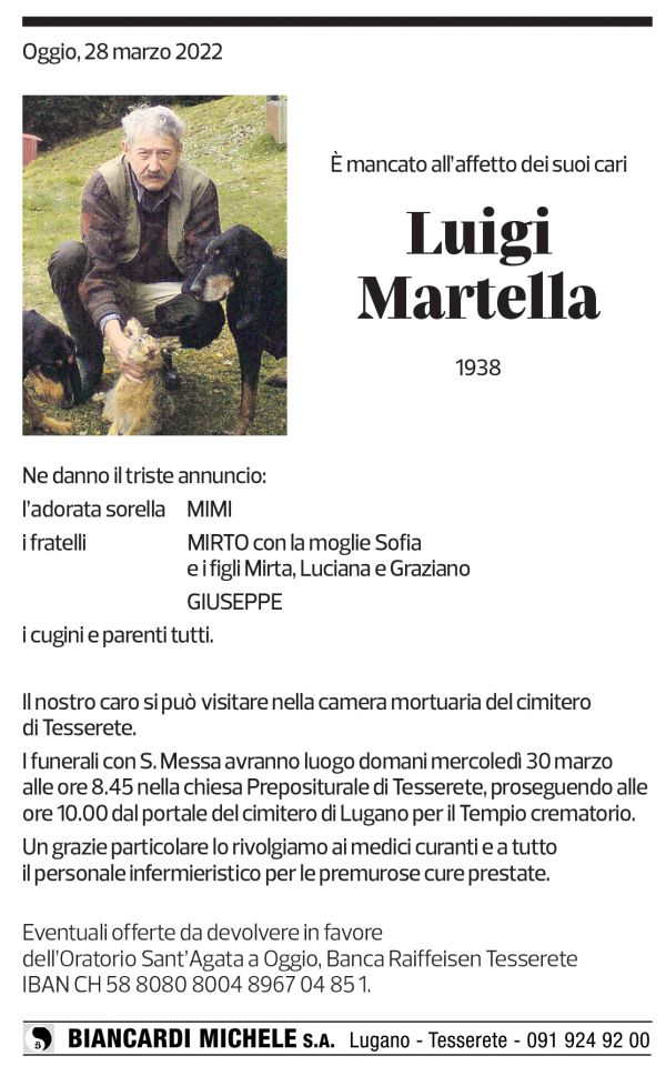 Annuncio funebre Luigi Martella