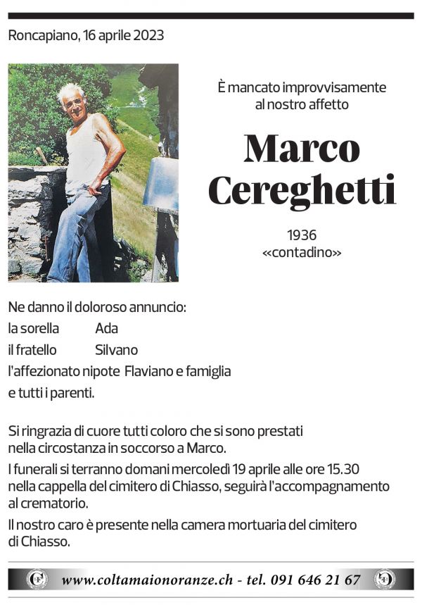 Annuncio funebre Marco Cereghetti