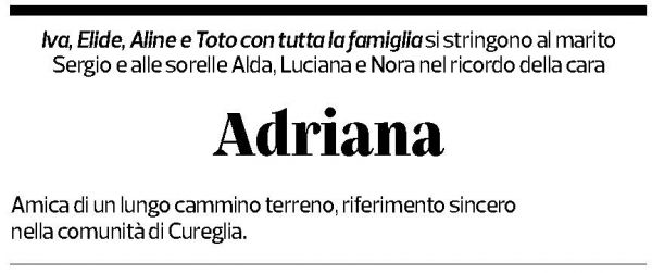 Annuncio funebre Adriana Fumagalli