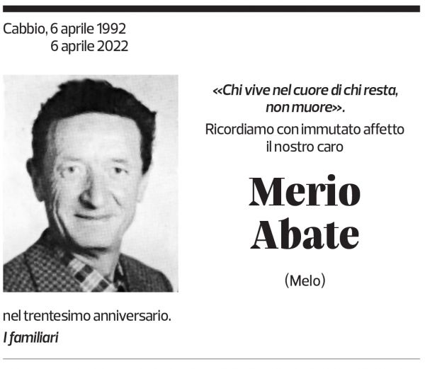 Annuncio funebre Merio Abate