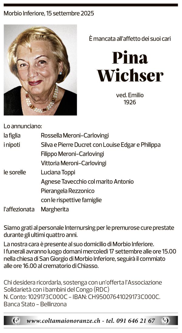 Annuncio funebre Pina Wichser