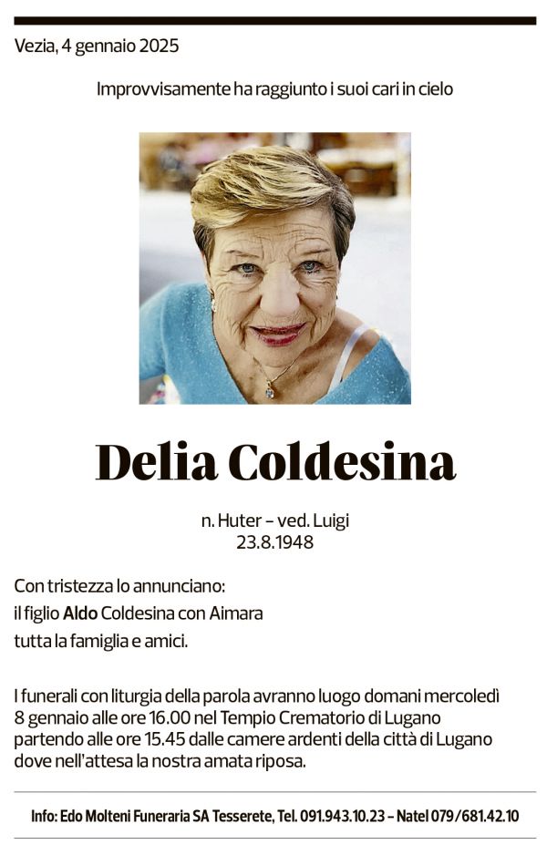 Annuncio funebre Delia Coldesina