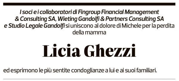 Annuncio funebre Licia Ghezzi