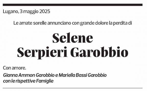 Annuncio funebre Selene Serpieri Garobbio