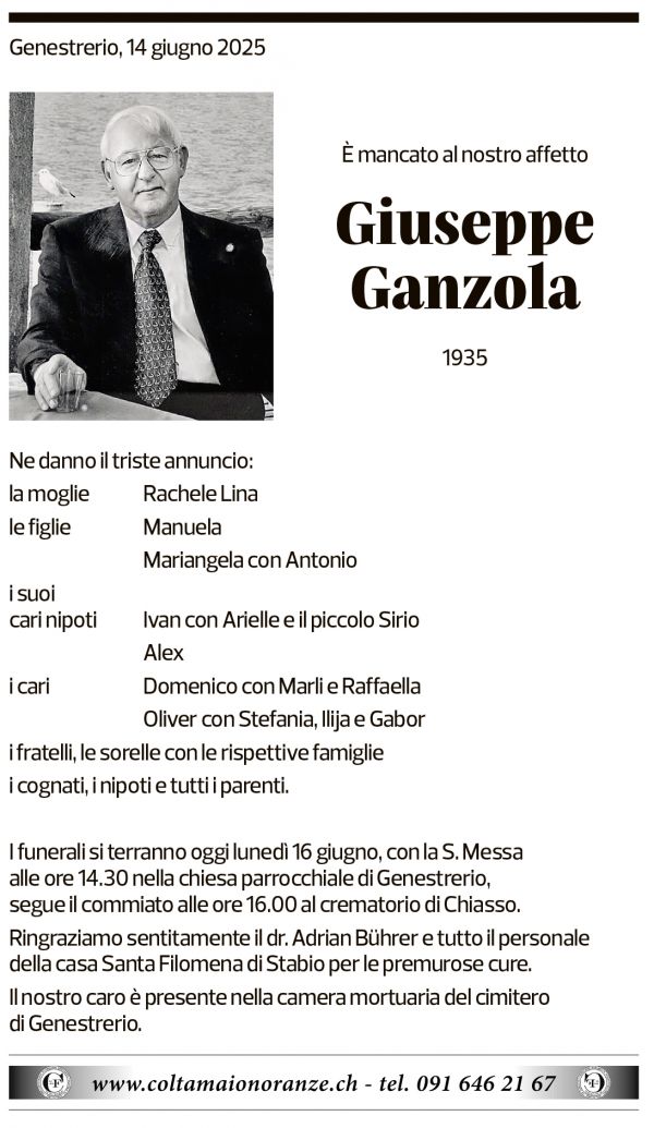Annuncio funebre Giuseppe Ganzola
