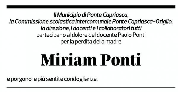 Annuncio funebre Miriam Ponti