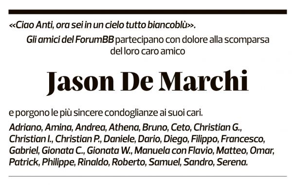 Annuncio funebre Jason De Marchi