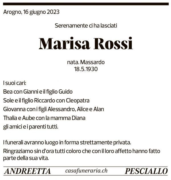 Annuncio funebre Maria Rossi