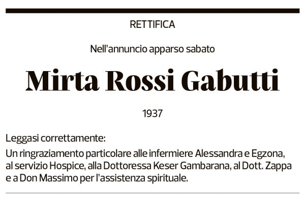 Annuncio funebre Mirta Rossi Gabutti