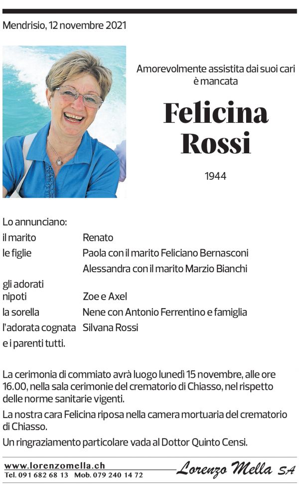 Annuncio funebre Felicina Rossi