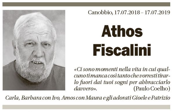 Annuncio funebre Athos Fiscalini