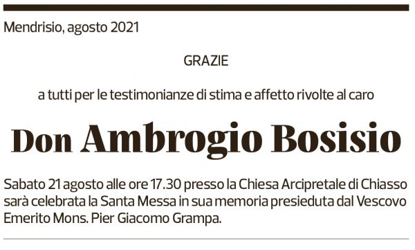 Annuncio funebre Ambrogio Bosisio