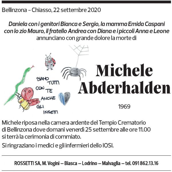 Annuncio funebre Michele Abderhalden