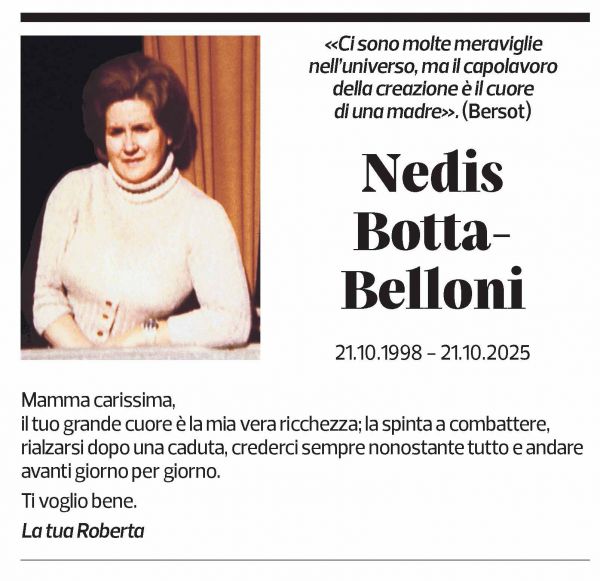 Annuncio funebre Nedis Botta-belloni