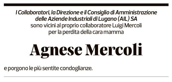 Annuncio funebre Agnese Mercoli