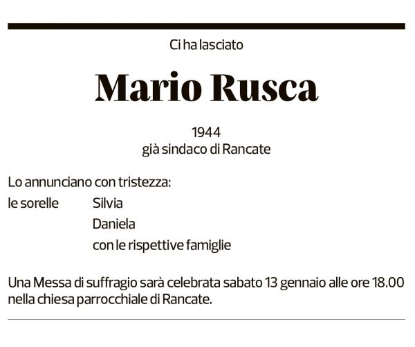 Annuncio funebre Mario Rusca