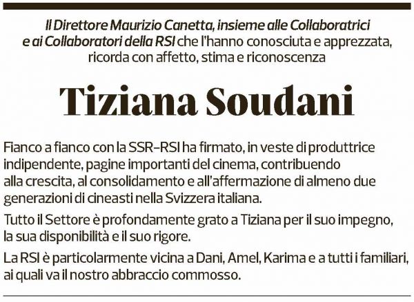 Annuncio funebre Tiziana Soudani