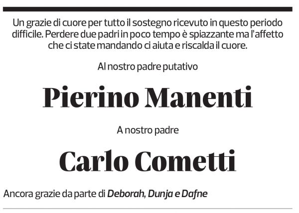 Annuncio funebre Pierino Carlo Manenti Cometti