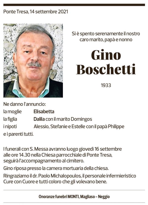 Annuncio funebre Gino Boschetti