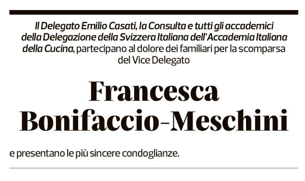 Annuncio funebre Francesca Bonifaccio-meschini