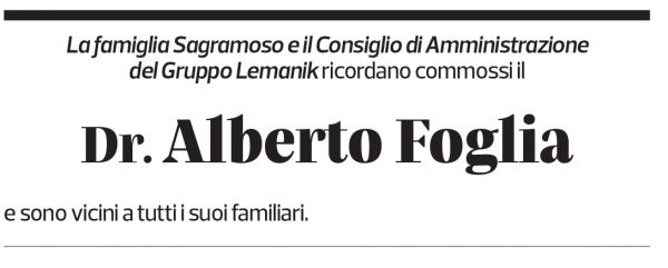 Annuncio funebre Alberto Foglia