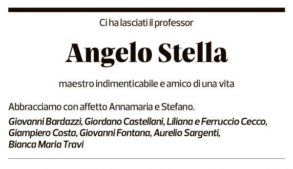 Annuncio funebre Angelo Stella