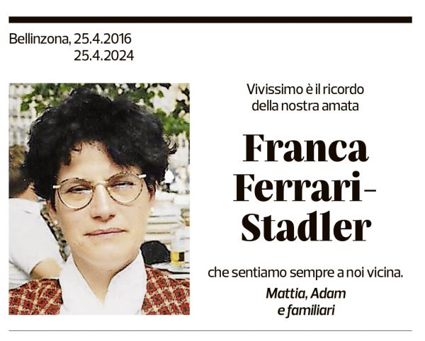 Annuncio funebre Franca Ferrari-stadler