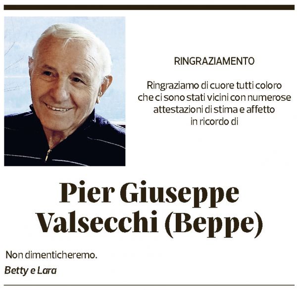 Annuncio funebre Pier Giuseppe Valsecchi