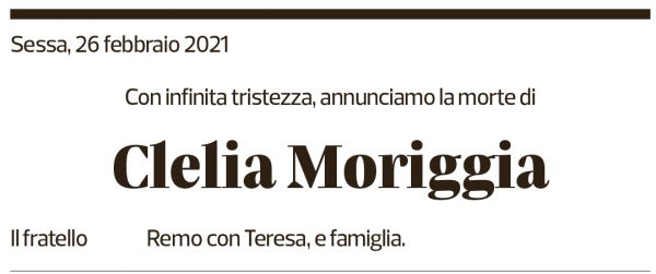 Annuncio funebre Clelia Regina Moriggia