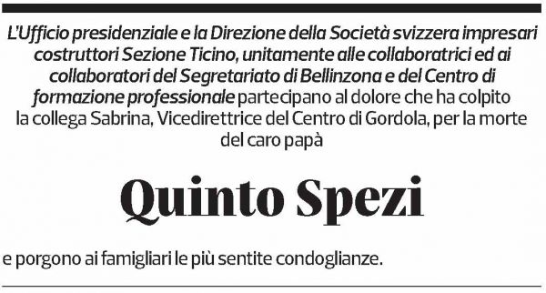 Annuncio funebre Quinto Spezi