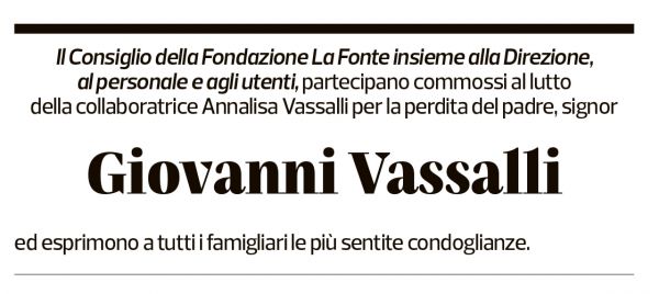 Annuncio funebre Giovanni Vassalli