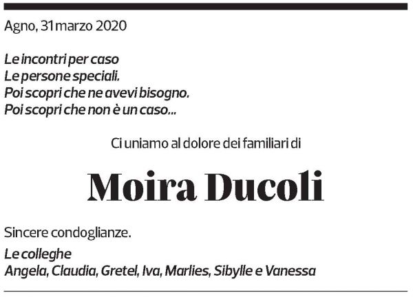 Annuncio funebre Moira Ducoli
