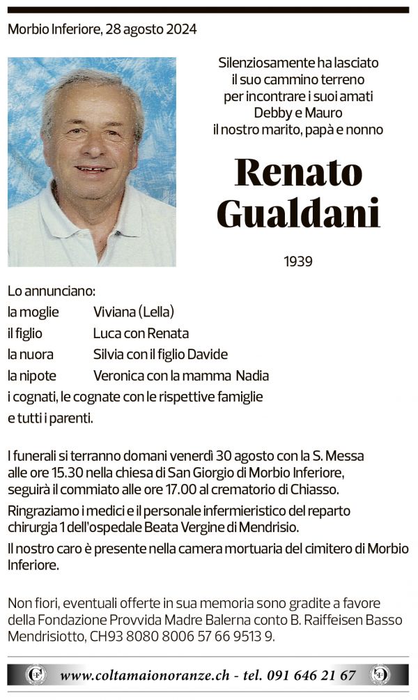 Annuncio funebre Renato Gualdani