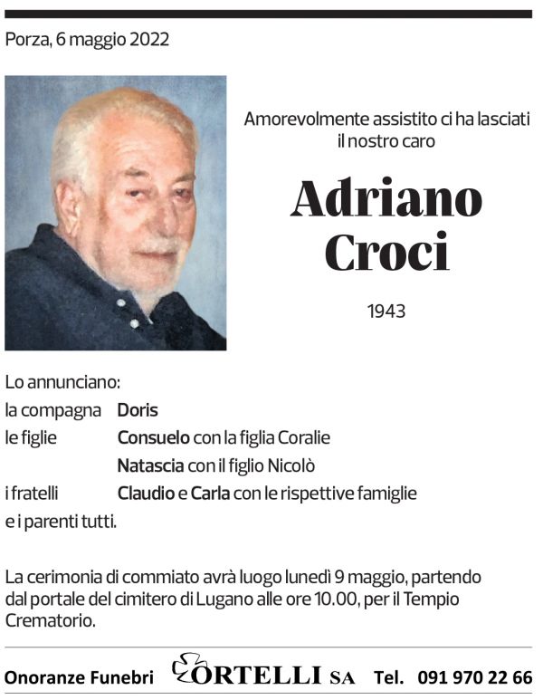 Annuncio funebre Adriano Croci