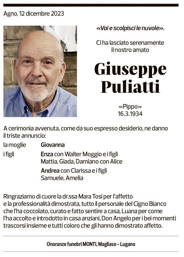 Annuncio funebre Giuseppe Puliatti