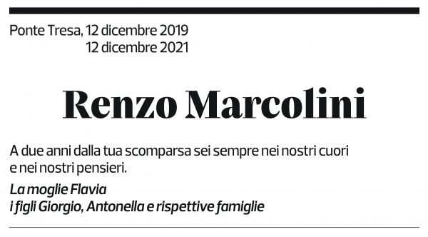 Annuncio funebre Renzo Marcolini