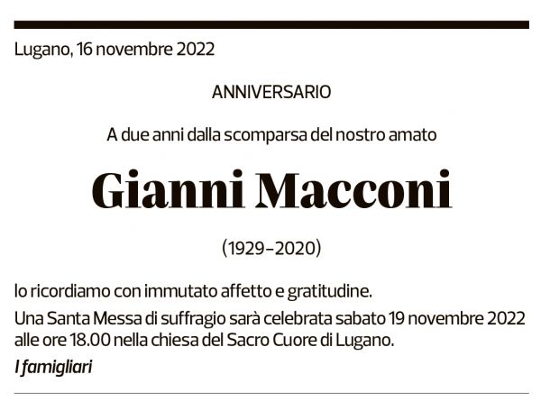 Annuncio funebre Gianni Macconi