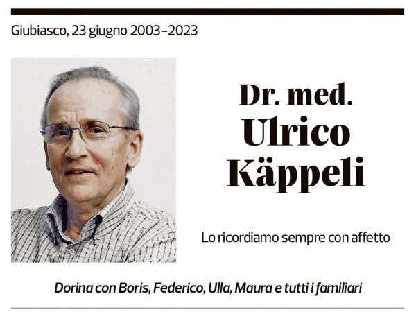 Annuncio funebre Ulrico Käppeli