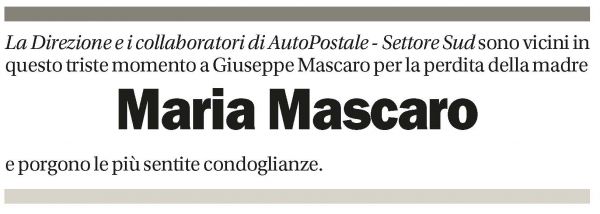 Annuncio funebre Maria Mascaro